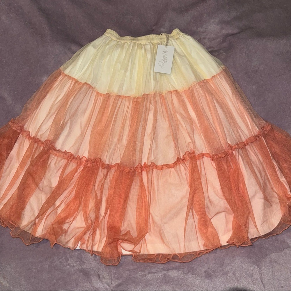 Wildling Kids Tulle Tiered Skirt Peach Cream Ombre Cotton Lined Size 6 NWT